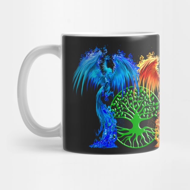 Fantasy Fire And Ice Phoenix Green Tree Of Life by Atteestude